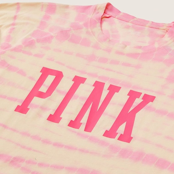 Victoria's Secret PINK Campus Baseball Tee Light Ivory Tie Dye Large NEW - Picture 5 of 5